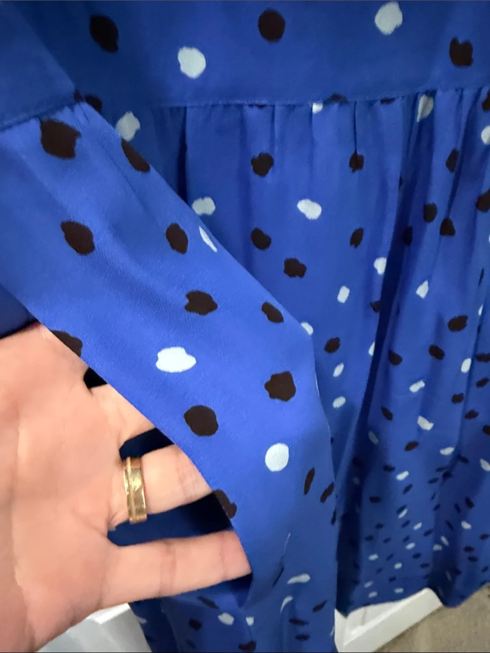 J. Crew Blue Dot Cap-Sleeve Dress